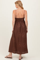 Mocha Flower Embroidered Maternity Midi Dress