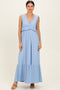 Light Blue Ribbed Sleeveless V-Neck Ruffle Tiered Maxi Dress