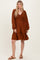 Brown Long Sleeve V-Neck Tiered Midi Dress