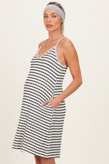 Ivory/ Black Striped Sleeveless Halter Maternity Mini Dress
