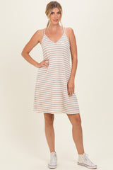 Cream/ Camel Striped Sleeveless Halter Mini Dress