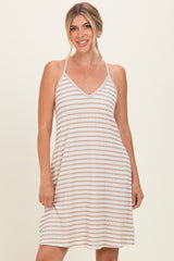 Cream/ Camel Striped Sleeveless Halter Mini Dress