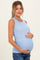 Light Blue Ribbed Sleeveless Ruched Maternity Top