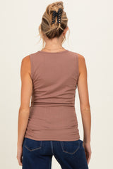 Mocha Ribbed Sleeveless Ruched Maternity Top