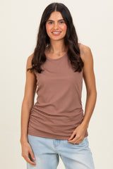 Mocha Ribbed Sleeveless Ruched Maternity Top