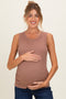 Mocha Ribbed Sleeveless Ruched Maternity Top