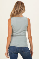 Sage Ribbed Sleeveless Ruched Maternity Top