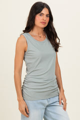 Sage Ribbed Sleeveless Ruched Top