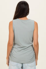 Sage Ribbed Sleeveless Ruched Top