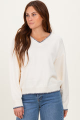 Ivory Stitch Detail V-Neck Oversized Sweater