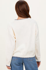 Ivory Stitch Detail V-Neck Oversized Sweater
