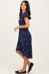 Navy Floral Nursing Wrap Midi Dress