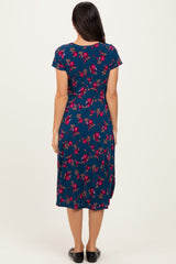 Navy Floral Nursing Wrap Midi Dress