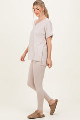 Sand Oversized V-Neck Tee Legging Lounge Set