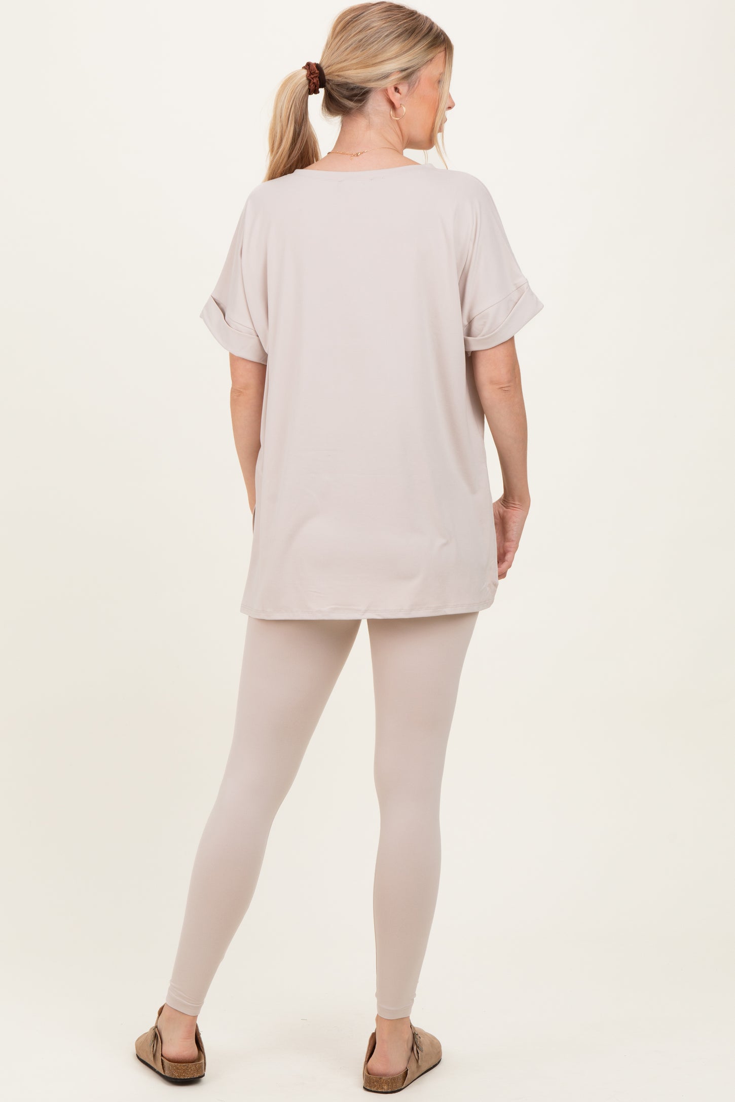 Sand Oversized V-Neck Tee Legging Lounge Set