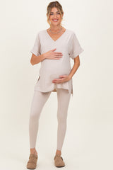 Sand Oversized V-Neck Tee Legging Maternity Lounge Set