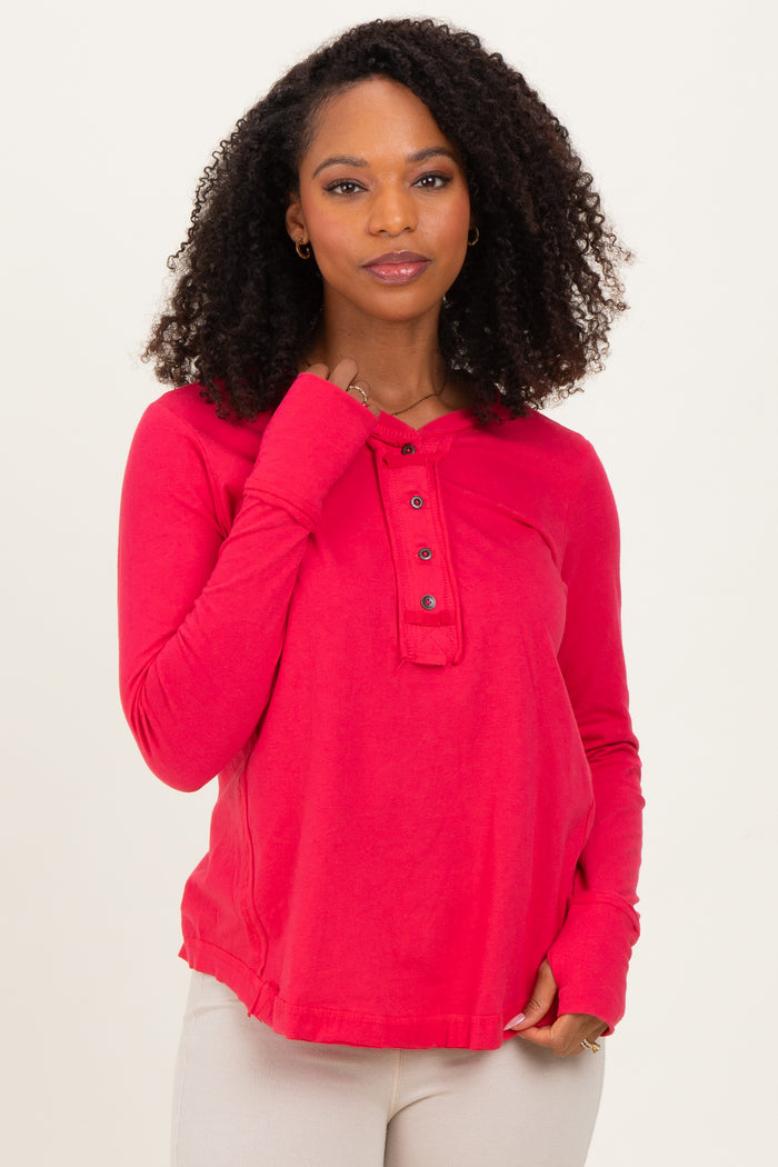Fuchsia Long Sleeve Exposed Seam Maternity Top