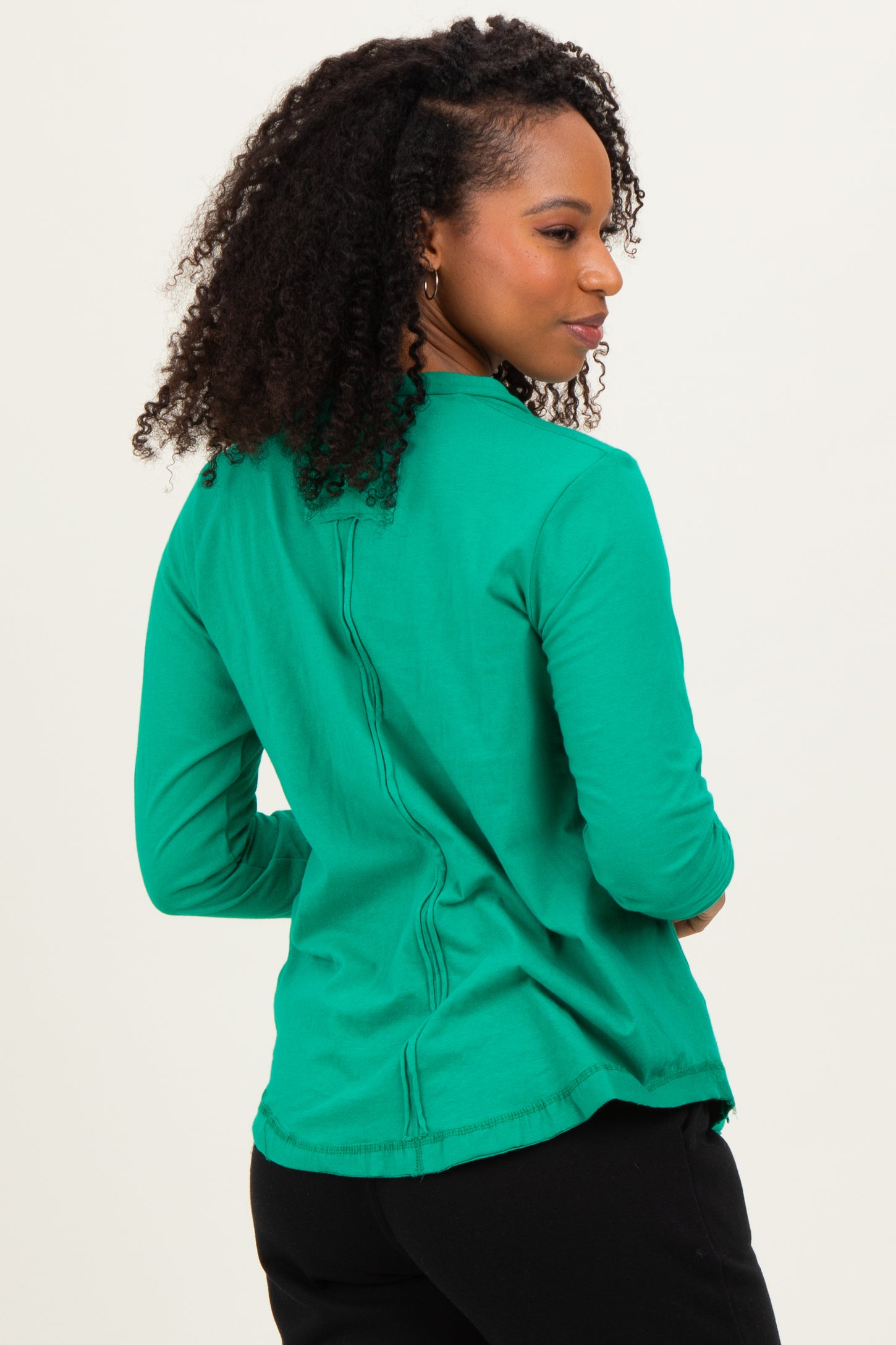 Green Long Sleeve Exposed Seam Top
