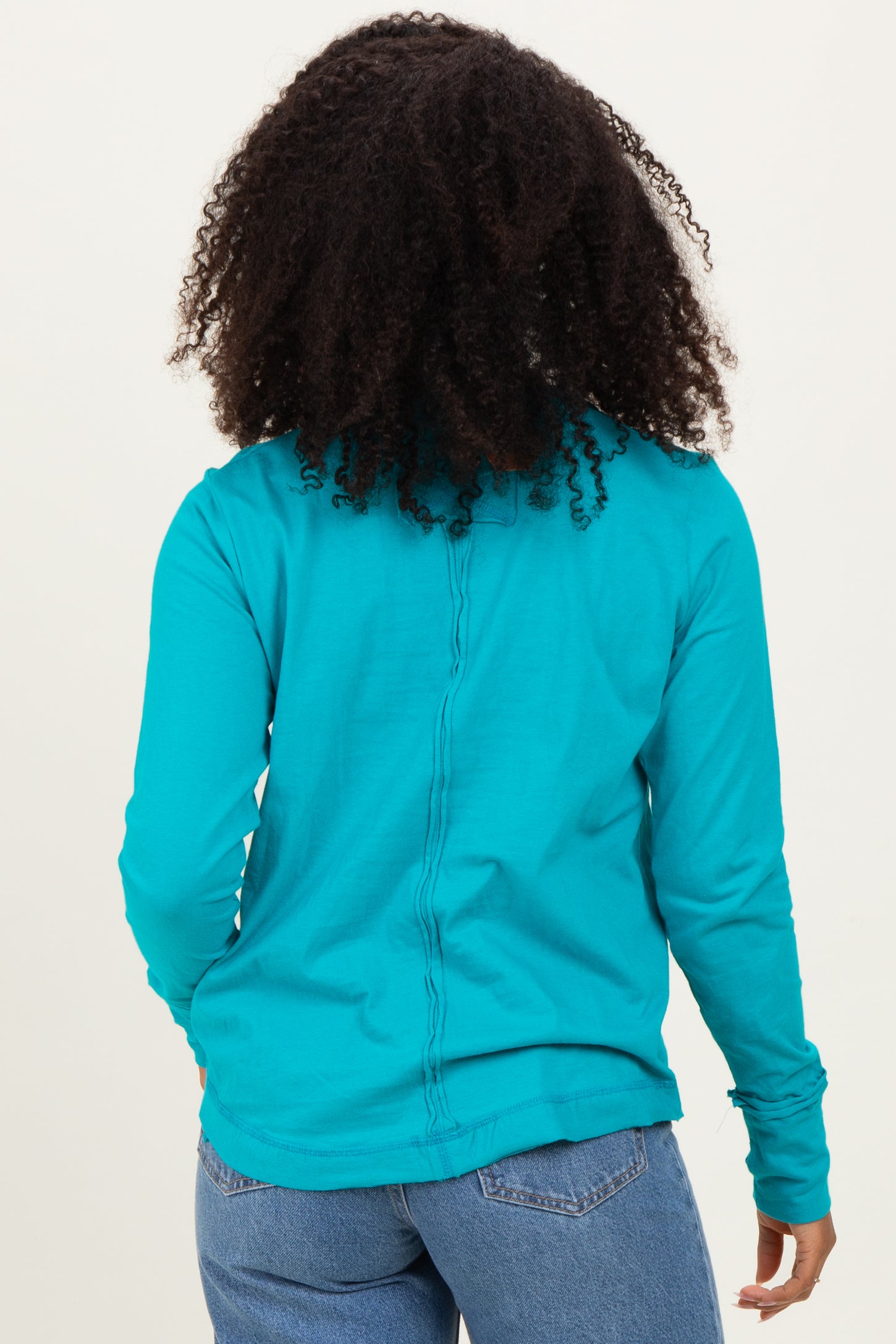 Turquoise Long Sleeve Exposed Seam Top