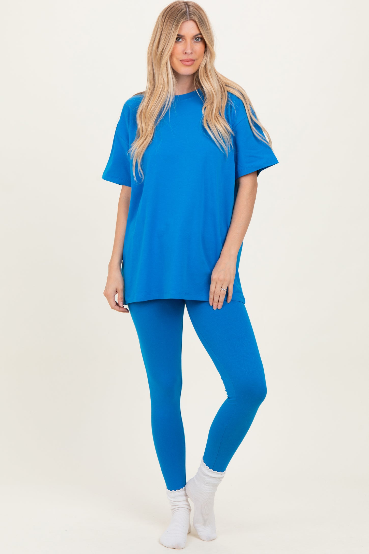 Ocean Blue Oversized Crewneck Short Sleeve and Legging Set