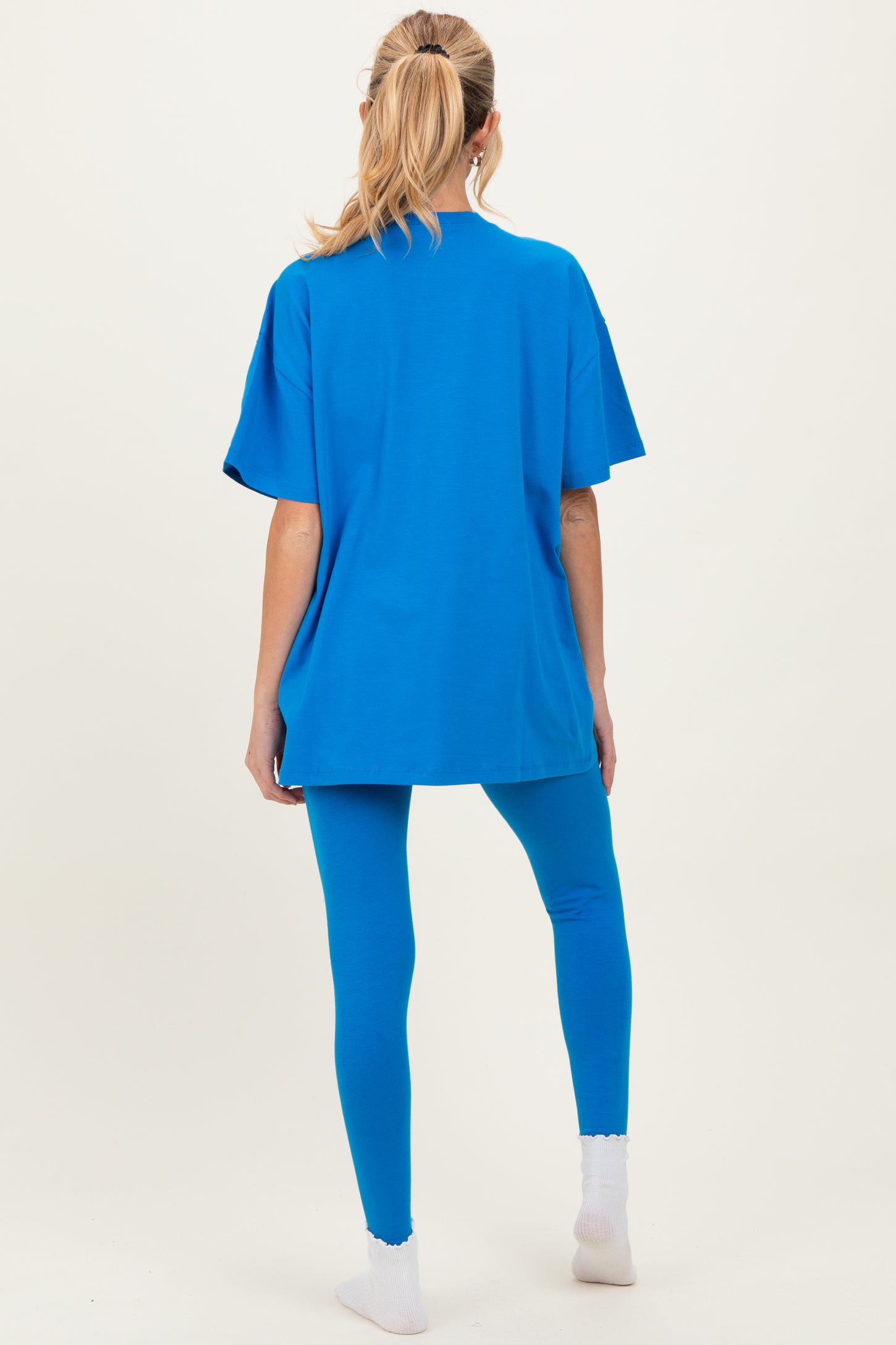 Ocean Blue Oversized Crewneck Short Sleeve and Legging Maternity Set