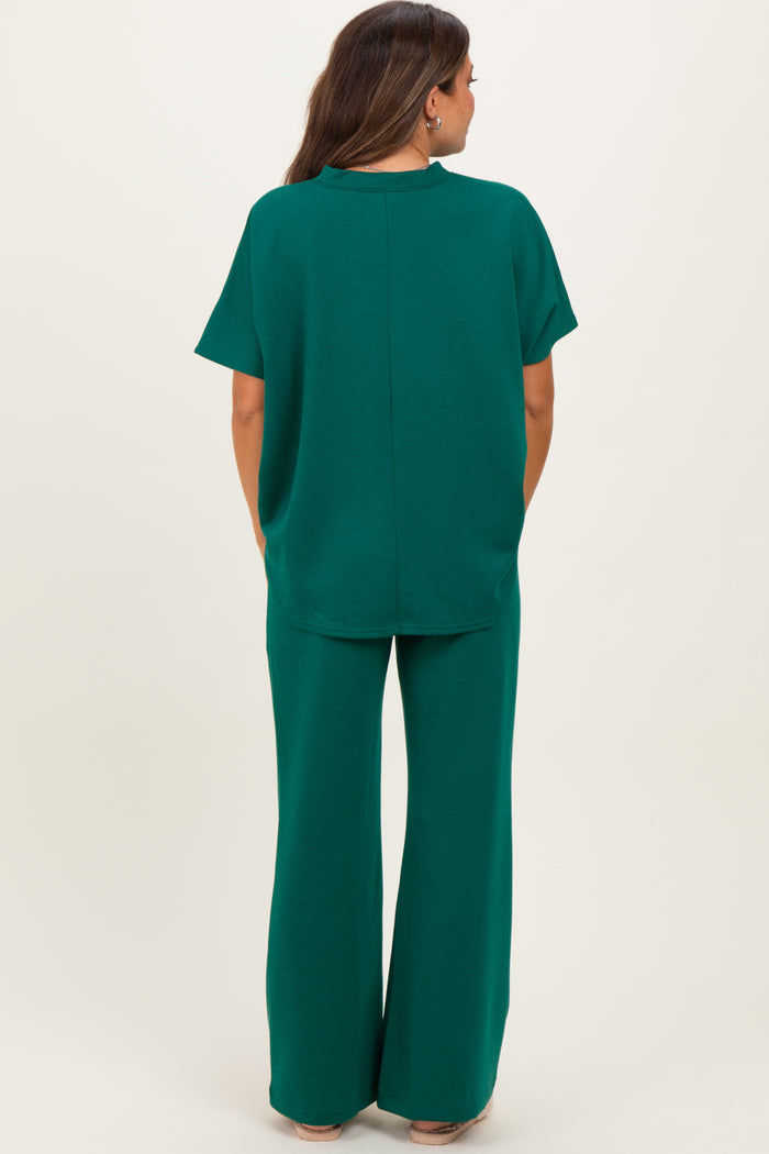 Hunter Green Curved Hem Tee Pants Maternity Lounge Set