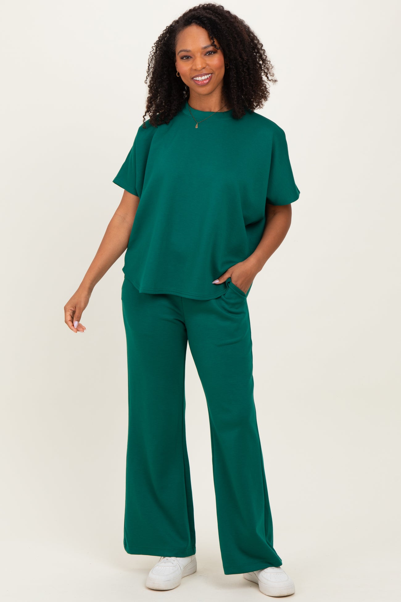 Hunter Green Curved Hem Tee Pants Maternity Lounge Set