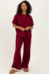 Burgundy Curved Hem Tee Pants Maternity Set