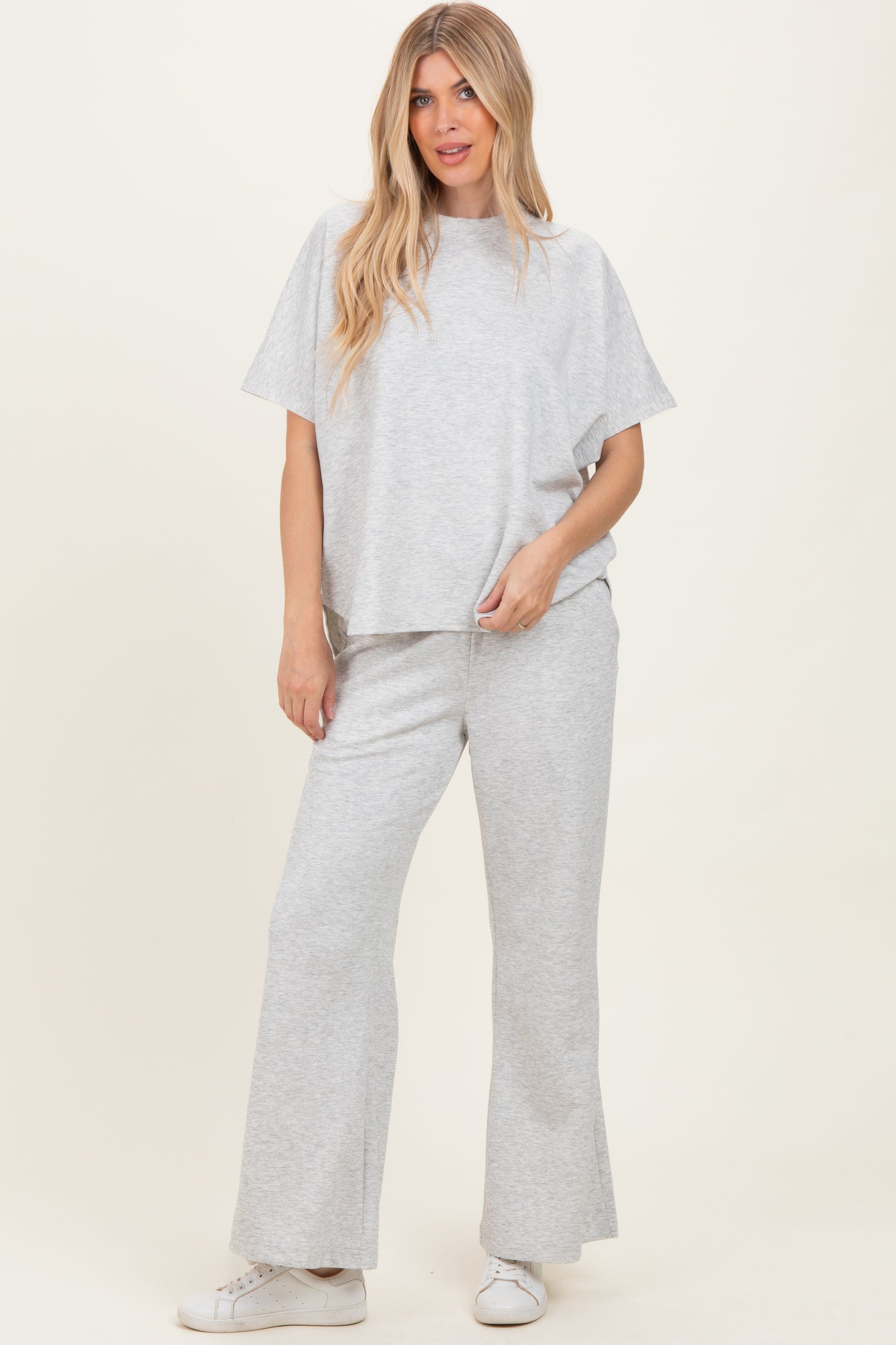 Heather Grey Curved Hem Tee Pants Maternity Set