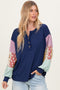 Navy Ribbed Long Sleeve Colorblock Top