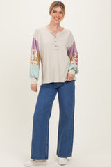 Taupe Ribbed Long Sleeve Colorblock Top
