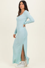 Mint Ribbed Long Sleeve Side Slit Maxi Dress
