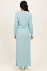 Mint Ribbed Long Sleeve Side Slit Maxi Dress