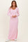 Light Pink Ribbed Long Sleeve Side Slit Maxi Dress