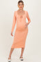 Salmon Ribbed Long Sleeve Squareneck Fitted Maternity Midi Dress