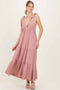 Mauve Shoulder Tie Ribbed Tiered Maxi Dress