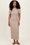 Mocha Ribbed Mock Neck Short Sleeve Midi Dress