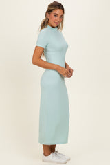 Mint Ribbed Mock Neck Short Sleeve Midi Dress
