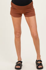 Mocha Ruched Side Maternity Lounge Shorts