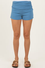 Blue Ruched Side Lounge Shorts