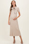 Oatmeal Ribbed Knit Tie Neck Maternity Midi Dress
