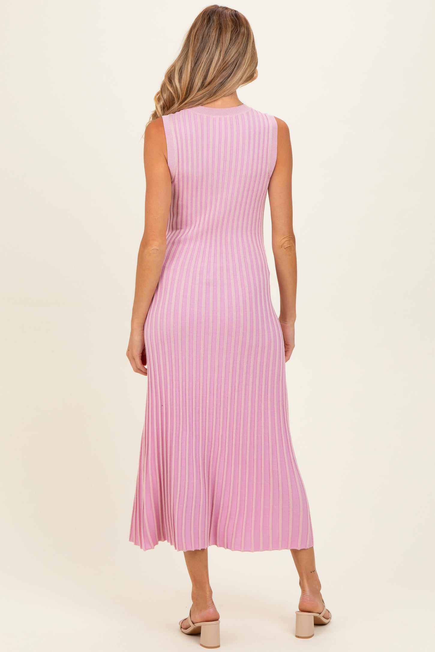 Pink Ribbed Knit Sleeveless Maternity Maxi Dress