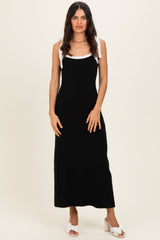 Black Knit Contrast Shoulder Tie Maternity Dress