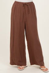 Brown Pinstripe Drawstring Linen Pants