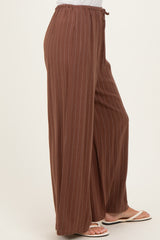 Brown Pinstripe Drawstring Linen Pants