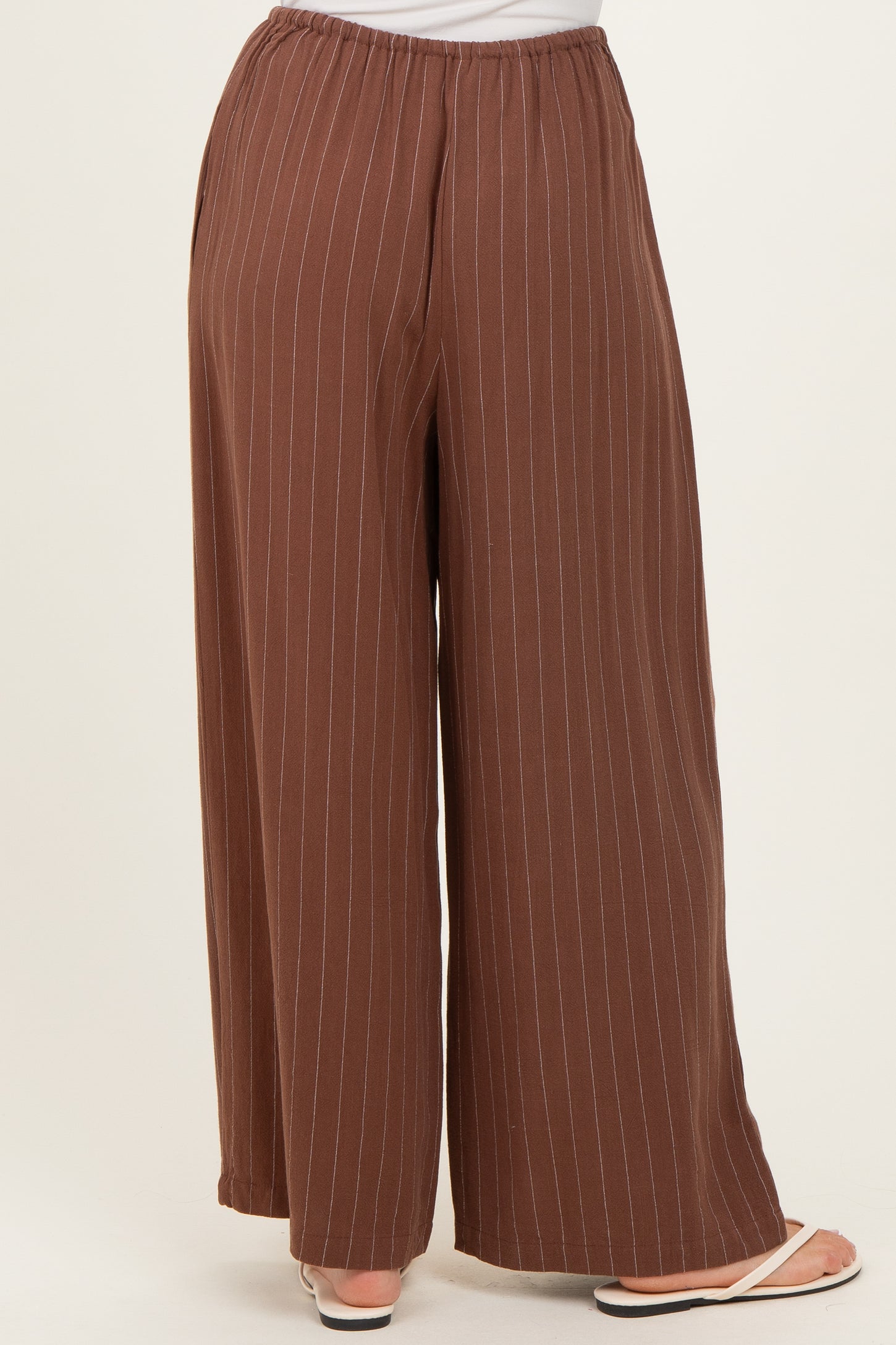 Brown Pinstripe Drawstring Linen Pants
