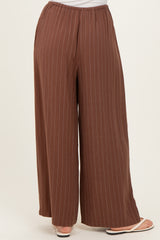 Brown Pinstripe Drawstring Linen Pants