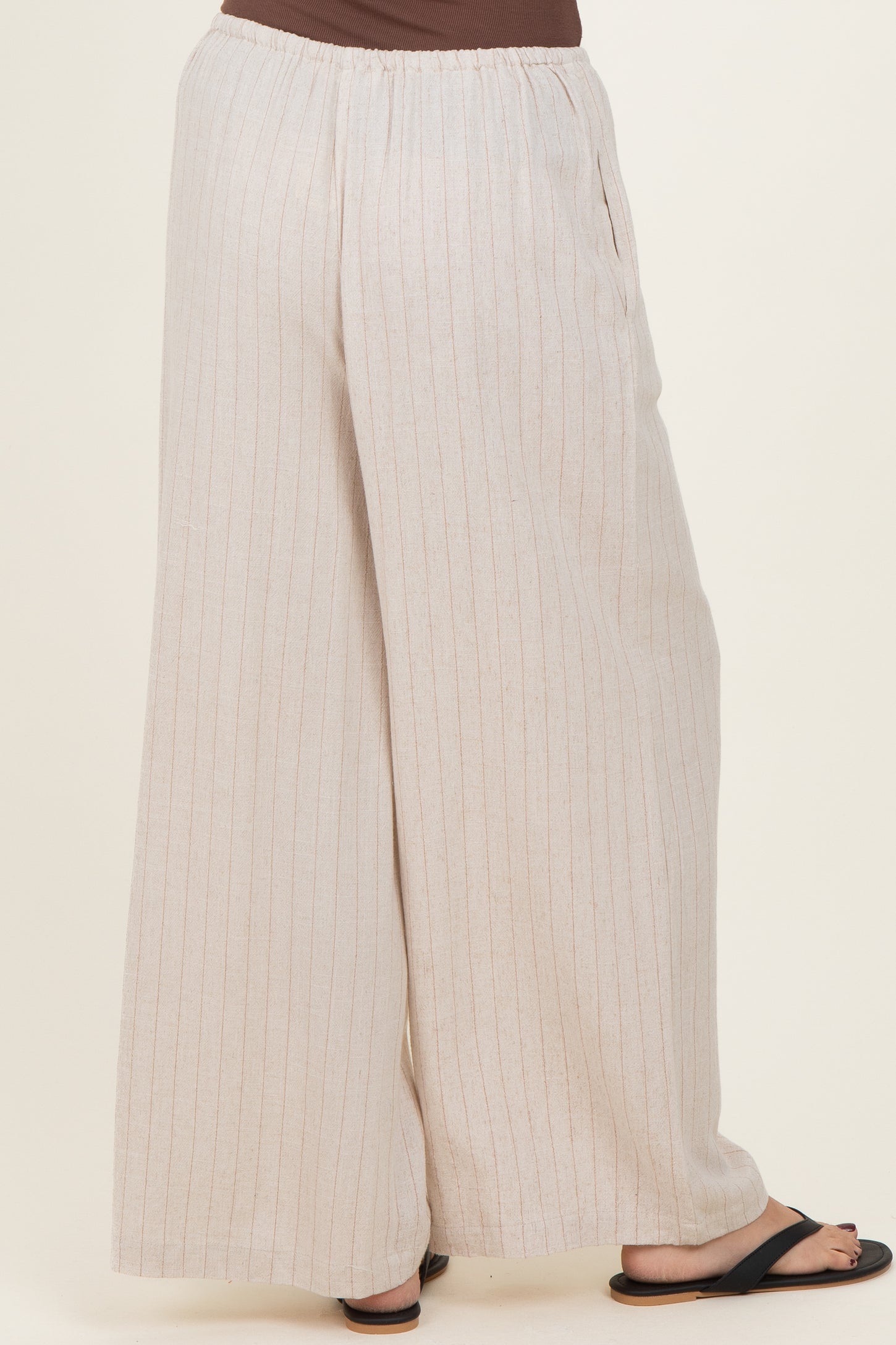 Oatmeal Pinstripe Drawstring Linen Pants