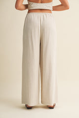 Oatmeal Pinstripe Drawstring Linen Pants