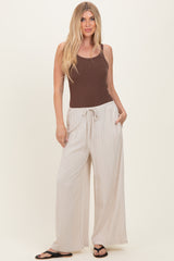 Oatmeal Pinstripe Drawstring Linen Pants